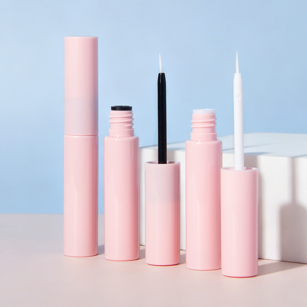 Wholesale 5ml Glossy Pink Plastic Empty Tube for Lash Glue, Eyeliner & Eyelash Serum Packaging, full set pink empty tubes with two different applicator wands display