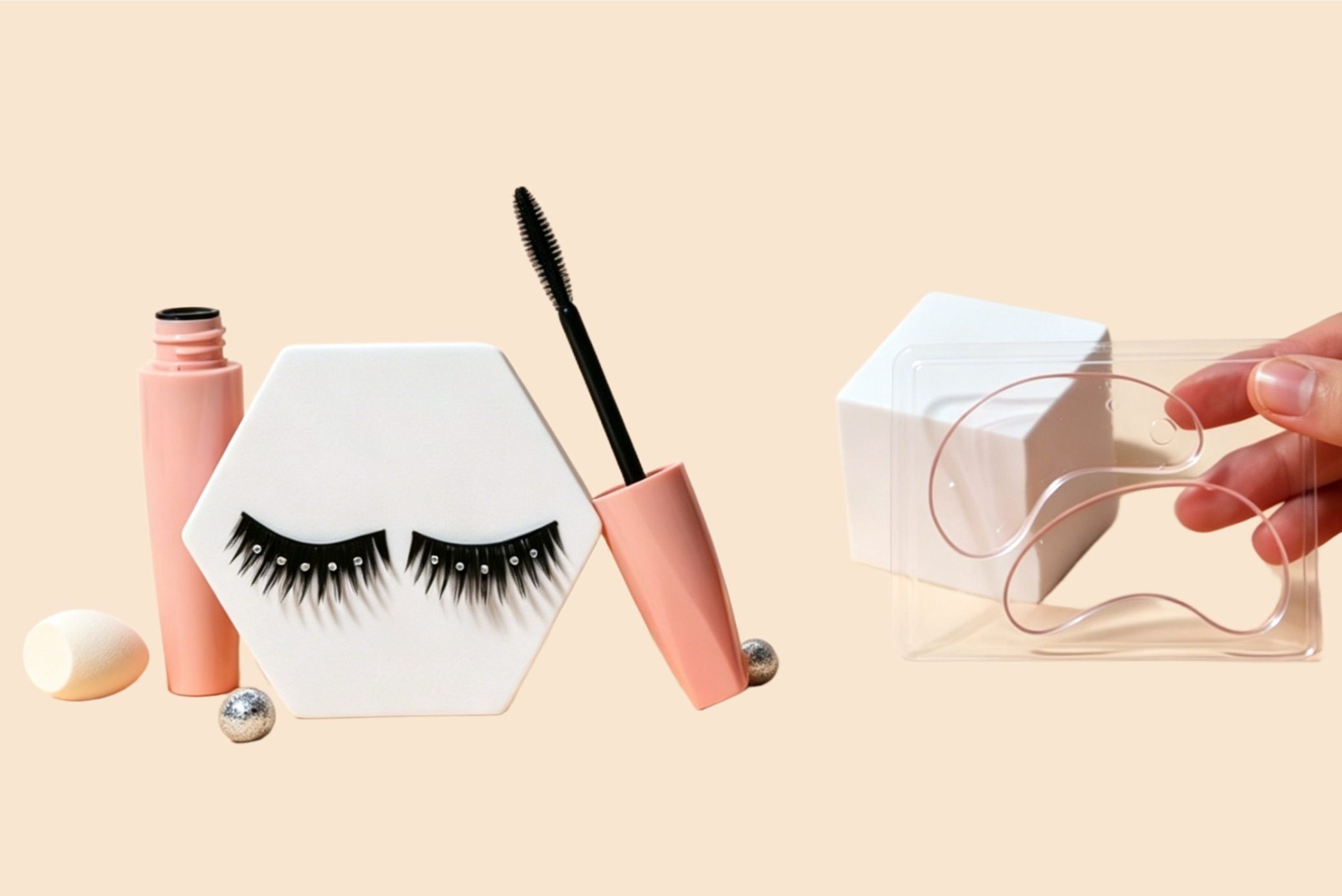 Empty eyelash glue bottle and false lash packaging display