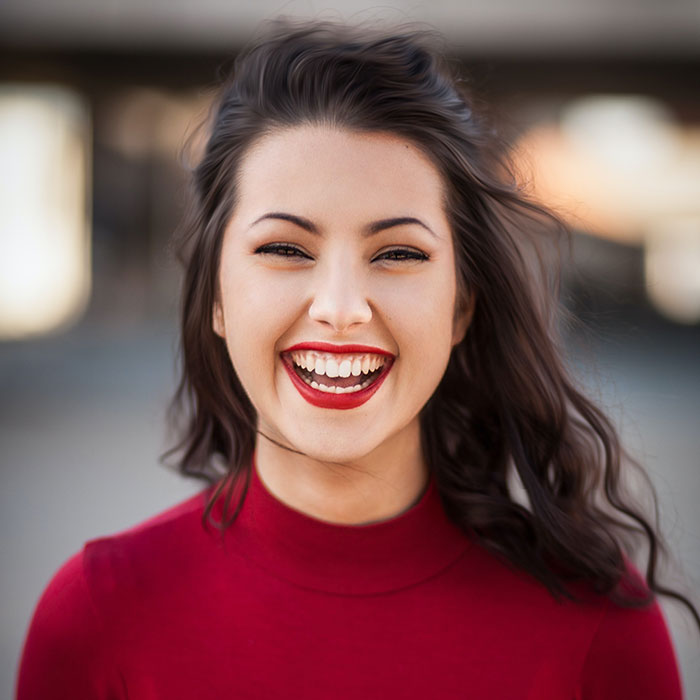 Happy customer testimonial portrait for cosmetic packaging