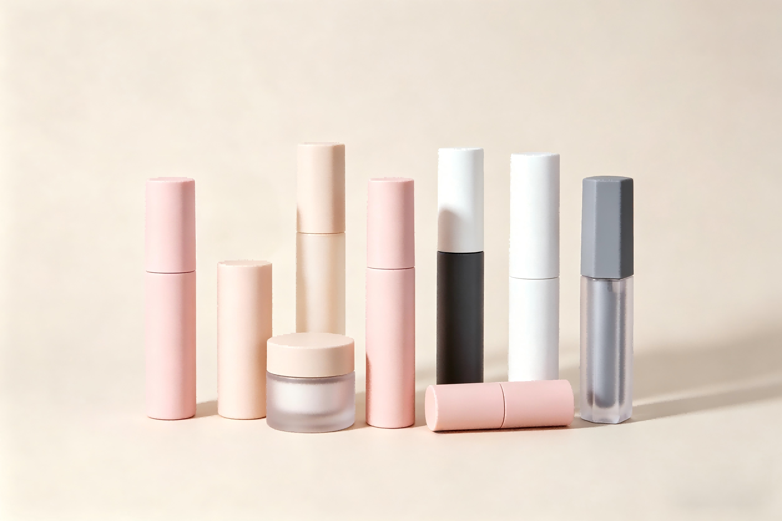 Various cosmetic packaging bottles for beauty and makeup products