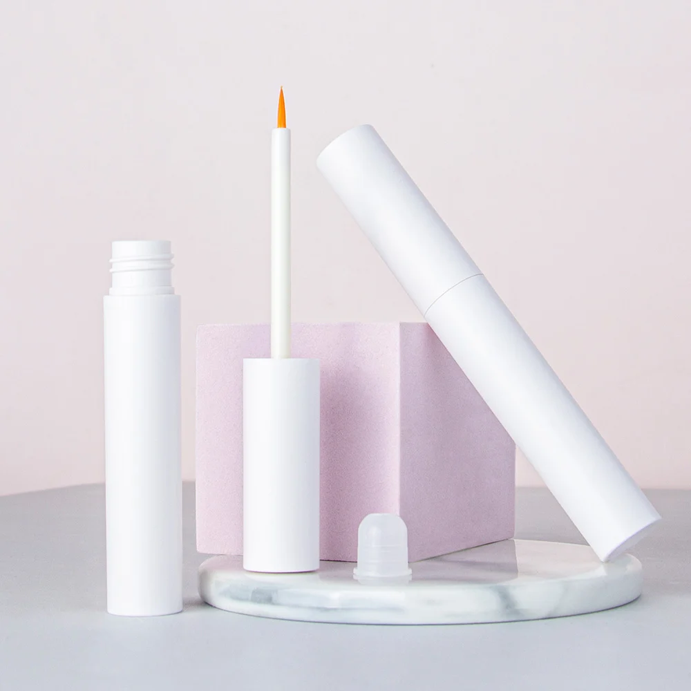 White empty liquid eyeliner cosmetic tube set with fine tip brush applicator, private label makeup packaging