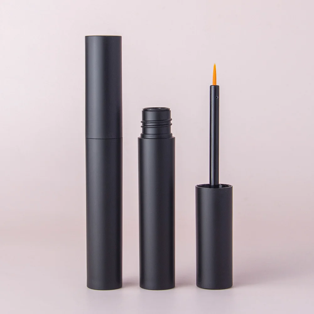 Matte black empty liquid eyeliner tube set with fine tip brush applicator, private label cosmetic packaging