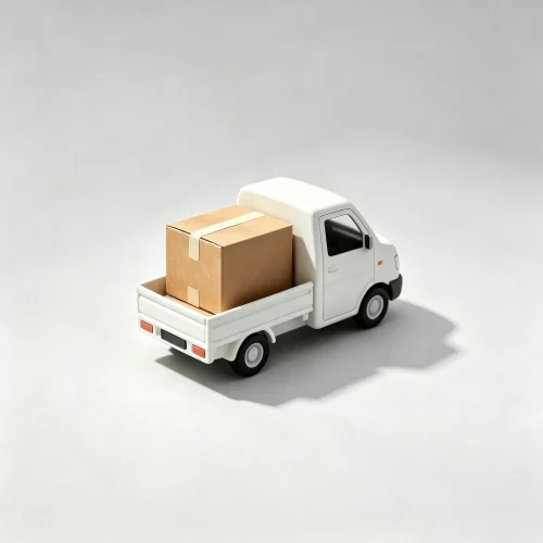 Delivery truck with package, logistics shipping graphic